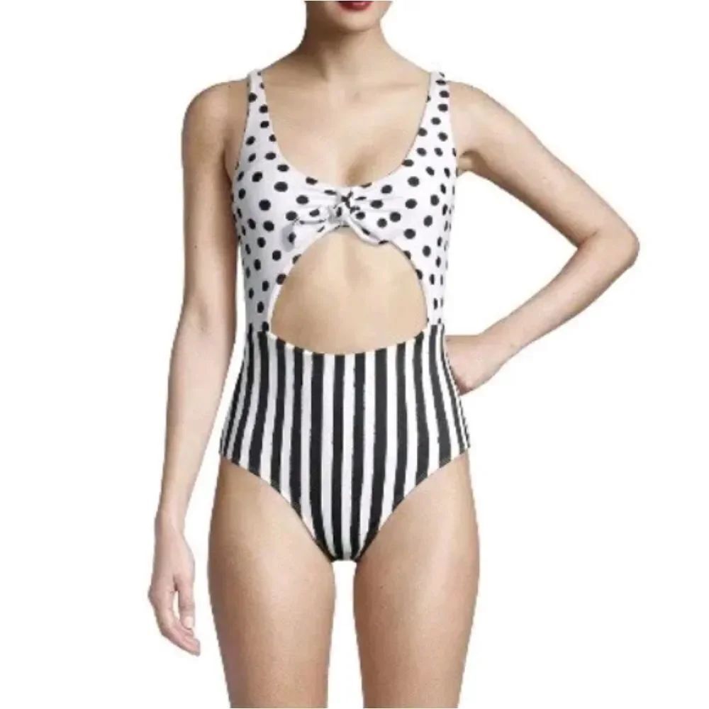 BRAND NEW SWIMSUITS BLACK &WHITE STRIPE POLKA-DOT ONE-PIECE